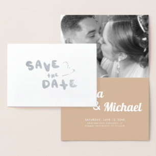 Carte Dorée Simple Hearts Écriture Manuscrite Save the Date