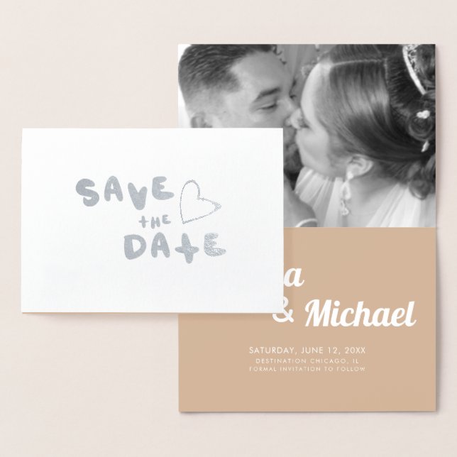 Carte Dorée Simple Hearts Écriture Manuscrite Save the Date  (Affichage)