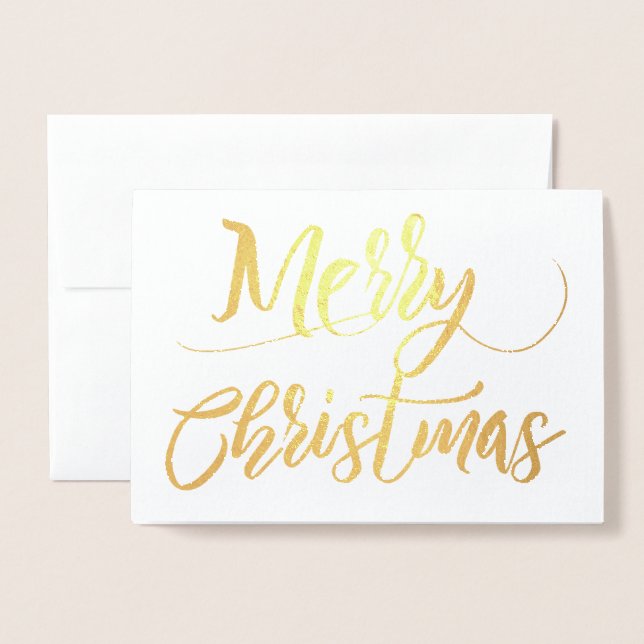 Carte Dorée Simple Joyeux Noël feuille d'or (Devant avec enveloppe)