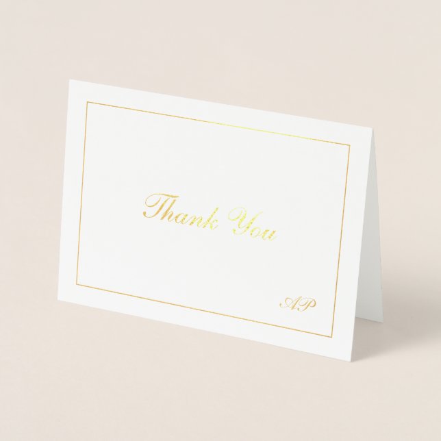 Carte Dorée Simple Monogramme Élégant Mariage Remerciement (Devant)