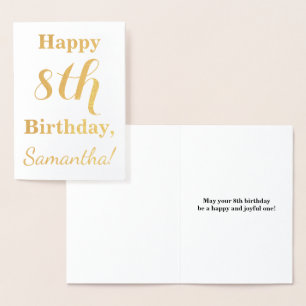 Carte Dorée Simple Or 8ème Anniversaire + Nom Personnalisé