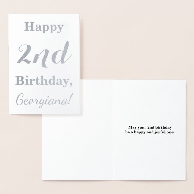 Carte Dorée Simple Silver Foil 2e anniversaire + Nom personnal (Affichage)
