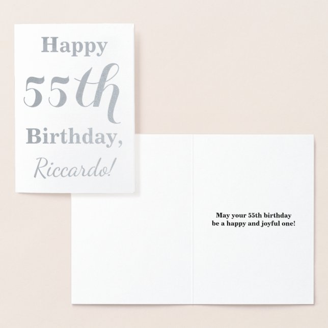 Carte Dorée Simple Silver Foil 55e anniversaire + Nom personna (Affichage)
