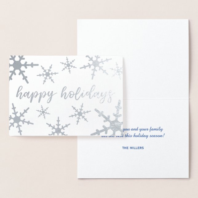 Carte Dorée Snowflakes Silver Joyeux Script de vacances (Affichage)