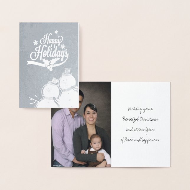 Carte Dorée Snowman Retro Joyeuses Fêtes (Affichage)