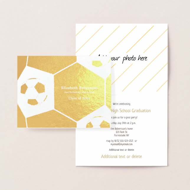 Carte Dorée Soccer athlete graduation party gold (Affichage)