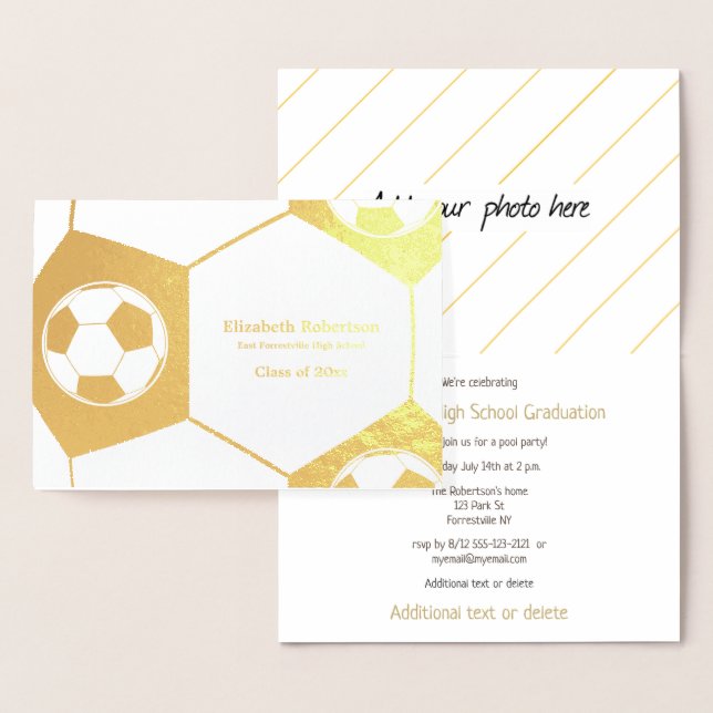 Carte Dorée Soccer athlete graduation party gold (Affichage)
