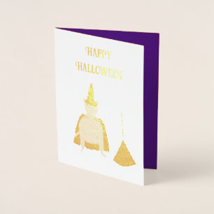 Carte Dorée Sorcière d'Halloween Rat et Balai Personnalisé