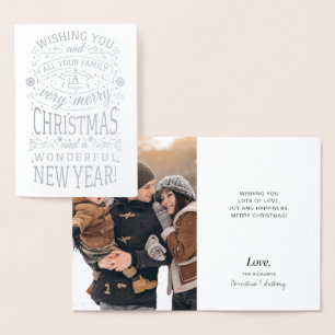 Carte Dorée Souhaitez-vous très joyeux Noël Photo Holiday Silv