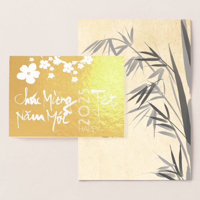 Carte Dorée Spring Blosson Bamboo Happy Vietnamese Tet Luxe (Affichage)