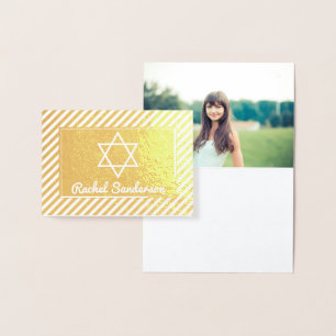 Carte Dorée Stripes Real Gold Foil Bat mitzvah photo Merci