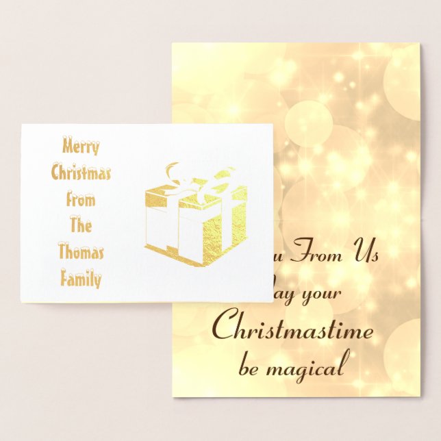 Carte Dorée Style Gold Foil Personnalisé Noël de famille (Affichage)