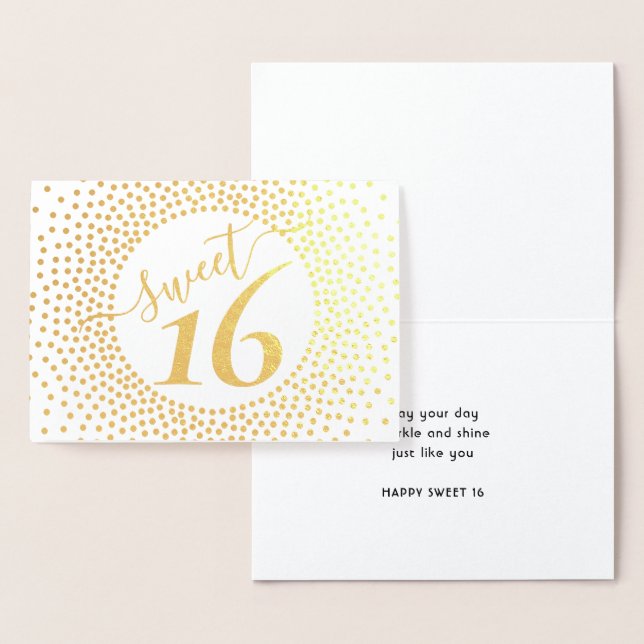 Carte Dorée Sweet 16e anniversaire Glittery Confetti Script Or (Affichage)