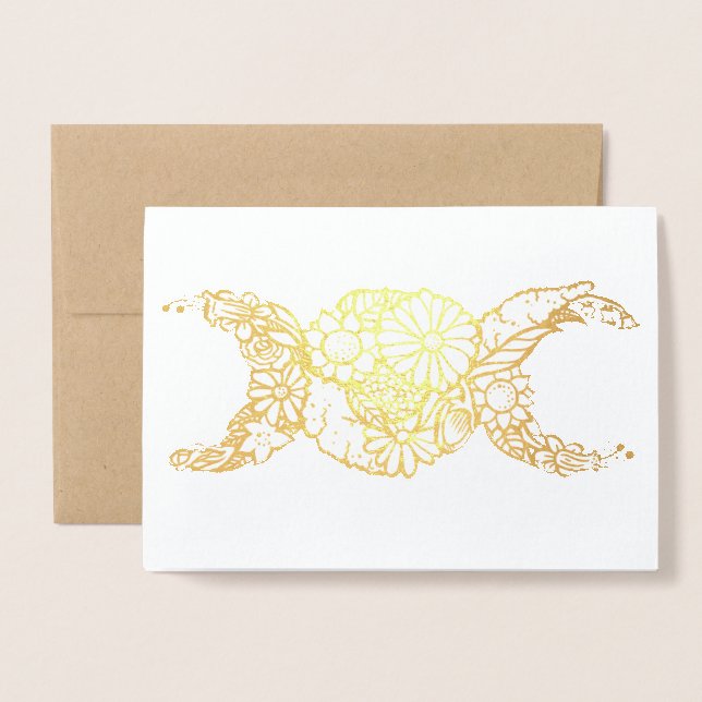 Carte Dorée Symbole de la lune triple fleur béni (Devant avec enveloppe)