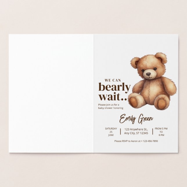 Carte Dorée Teddy Bear Baby shower Nous pouvons attendre presq (Intérieur)