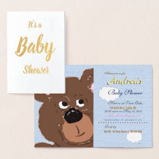 Carte Dorée Teddy Bear Powder Blue Baby Shower
