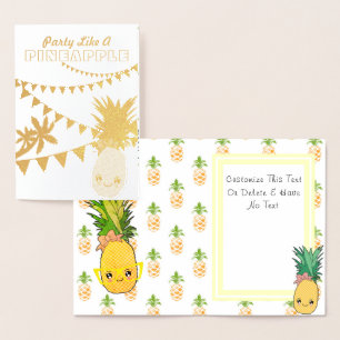 Carte Dorée Texte Personnalisé / Ananas Gold Party Kawaii Beac