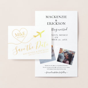 Carte Dorée Thème Voyage Avion Monogramme Logo Enregistrer la 