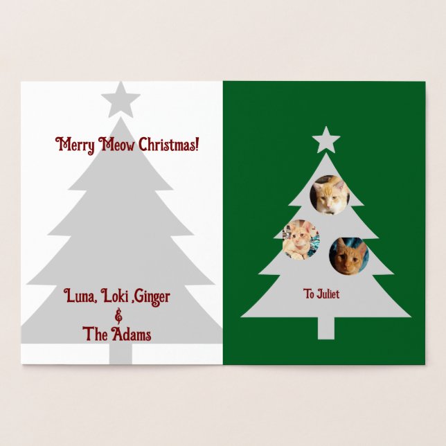 Carte Dorée Three Cats Photos, Personalized Christmas  (Intérieur)