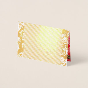 Carte Dorée Tissu rouge éclatant avec floral complexe et