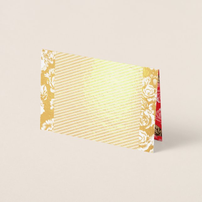 Carte Dorée Tissu rouge éclatant avec floral complexe et (Devant)