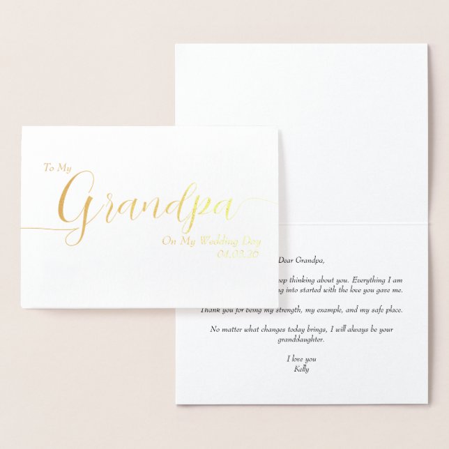 Carte Dorée To My Grandpa On My Wedding Day Elegant Script (Affichage)