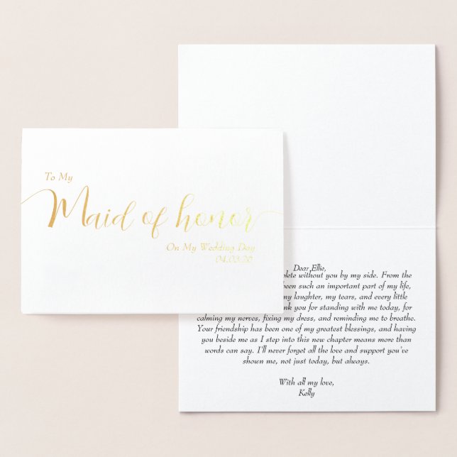 Carte Dorée To My Maid of Honor My Wedding Day Elegant Script (Affichage)