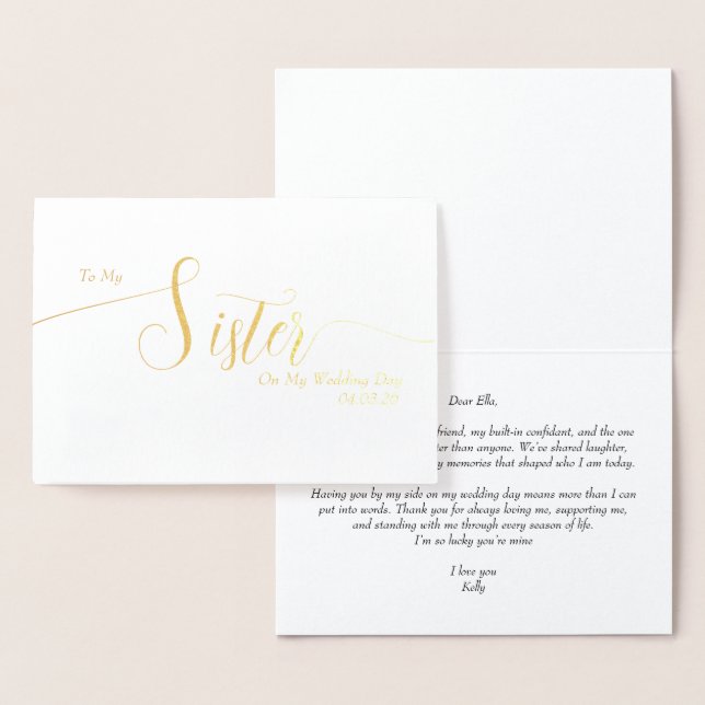 Carte Dorée To My Sister on My Wedding Day Elegant Script (Affichage)