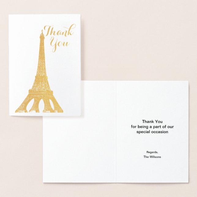 Carte Dorée Tour Eiffel Or Paris party merci (Affichage)