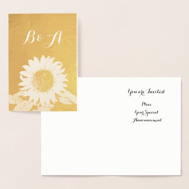 CARTE DORÉE TOURNESOL D'OR MARIAGE D'ÉTÉ RUSTIQUE MONOGRAMME (Affichage)