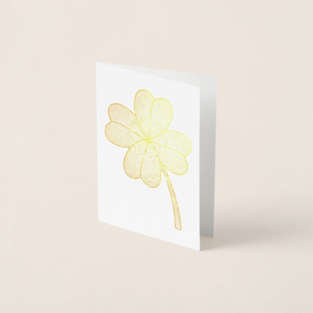 Carte Dorée Trèfle à quatre feuilles pailleté (Devant)