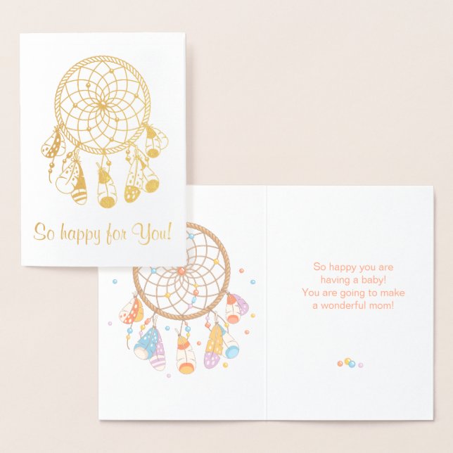 Carte Dorée Tribal Dreamcatcher Boho Avoir un bébé (Affichage)