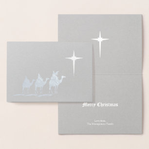 Carte Dorée Trois Sages avec Étoile de Noël Argent