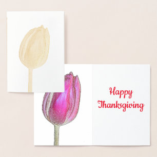 Carte Dorée Tulipes Bons thanksgivings roses Fleurs florales