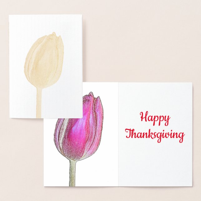 Carte Dorée Tulipes rose bon thanksgiving Fleurs florales (Affichage)