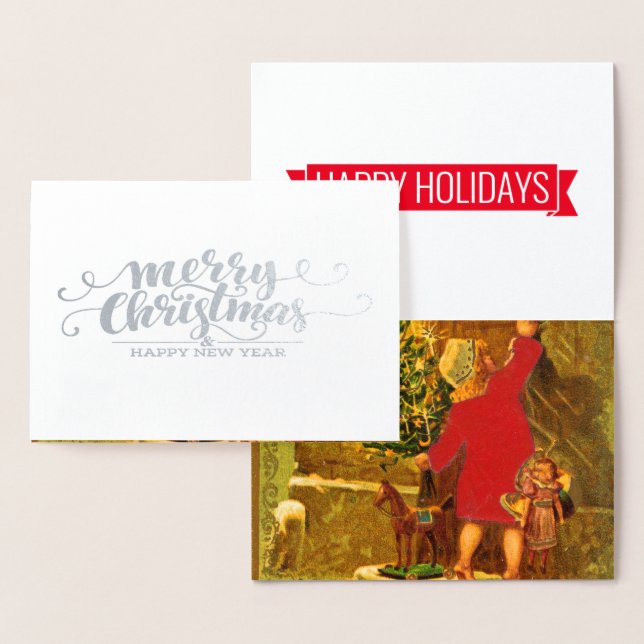 Carte Dorée Typographie de luxe - argent de Noël (Affichage)