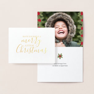 Carte Dorée Un joyeux petit Noël Holly Personnaliser Photo