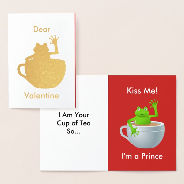 Carte Dorée Valentine Kiss Me Je suis une Grenouille Prince à  (Affichage)