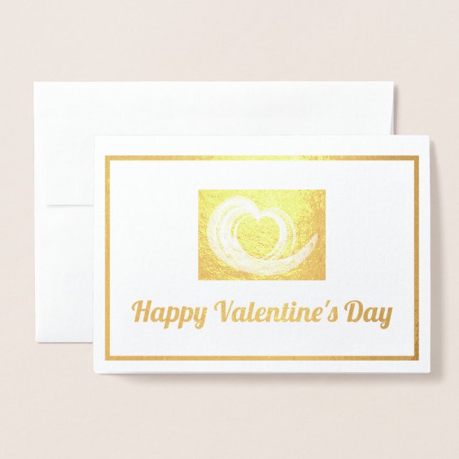 Carte Dorée Valentine Swirl Fractal Art Heart Gold et violet (Devant avec enveloppe)
