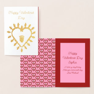 Carte Dorée Valentines Jour Amour Coeur Acorn Personnalisé