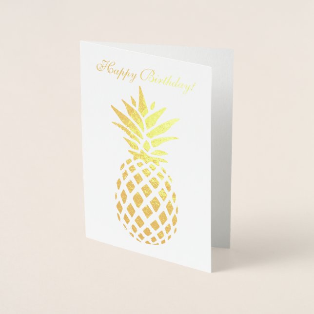 Carte Dorée Véritable ananas d'or HEUREUX ANNIVERSAIRE Typogra (Devant)