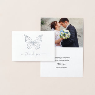Carte Dorée Véritable Argent Papillon Mariage photo Merci