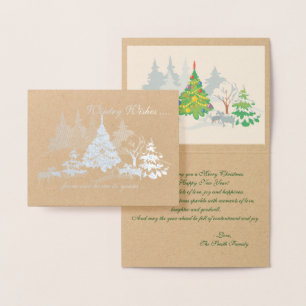 Carte Dorée Véritable Foil Wintry Souhaite Noël chèvres