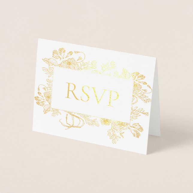 Carte Dorée Véritable Gold Foil Floral Line Art Wedding RSVP F (Devant)