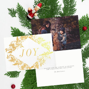 Carte Dorée Véritable Gold Foil Joy Flowers Floral Christmas C