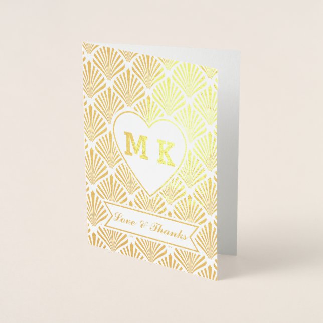 Carte Dorée Véritable Gold Great Gatsby Art Déco Heart Monogra (Devant)
