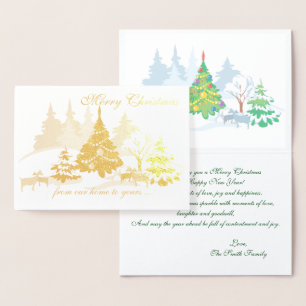 Carte Dorée Véritable huile de Noël Chèvres en hiver
