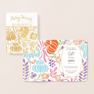 Carte Dorée Véritable huile d'or Baby shower Floral Bénédictio
