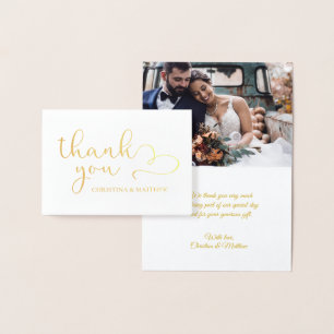 Carte Dorée VÉRITABLE Mariage de MERCI d'or   avec photo