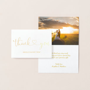 Carte Dorée VÉRITABLE Mariage de MERCI d'or   avec photo